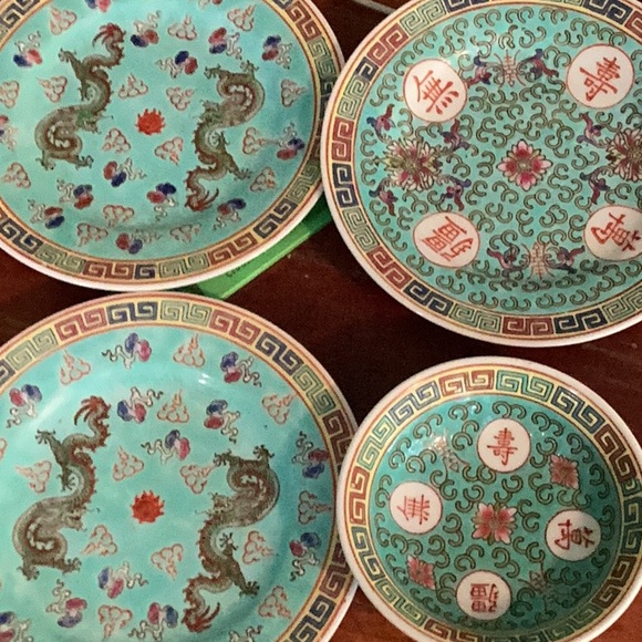 🐉 CHINESE DRAGONS FAMILLE LOTUS Vintage  6 1/4” STAMPED Made 06 China  1 of 2 - Picture 6 of 16